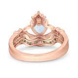 Claddagh Accent Heart Wedding Bridal Set Piece Ring Band Round Green Emerald Simulated Cubic Zirconia 925 Sterling Silver