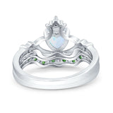 Claddagh Accent Heart Wedding Bridal Set Piece Ring Band Round Green Emerald Simulated Cubic Zirconia 925 Sterling Silver