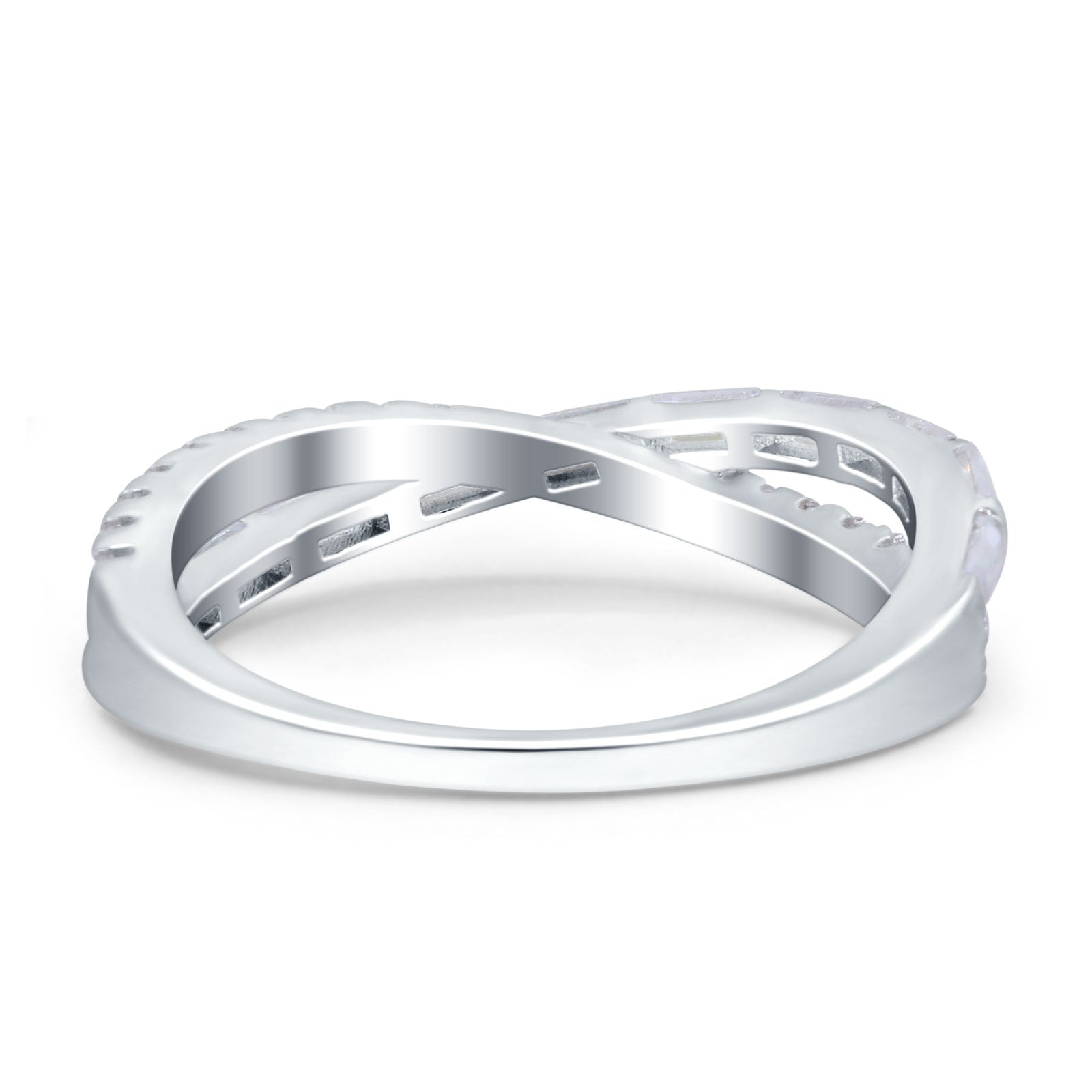 X Crisscross Half Eternity Infinity Ring Band Promise Ring Round Baguette Simulated Cubic Zirconia 925 Sterling Silver