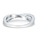 X Crisscross Half Eternity Infinity Ring Band Promise Ring Round Baguette Simulated Cubic Zirconia 925 Sterling Silver