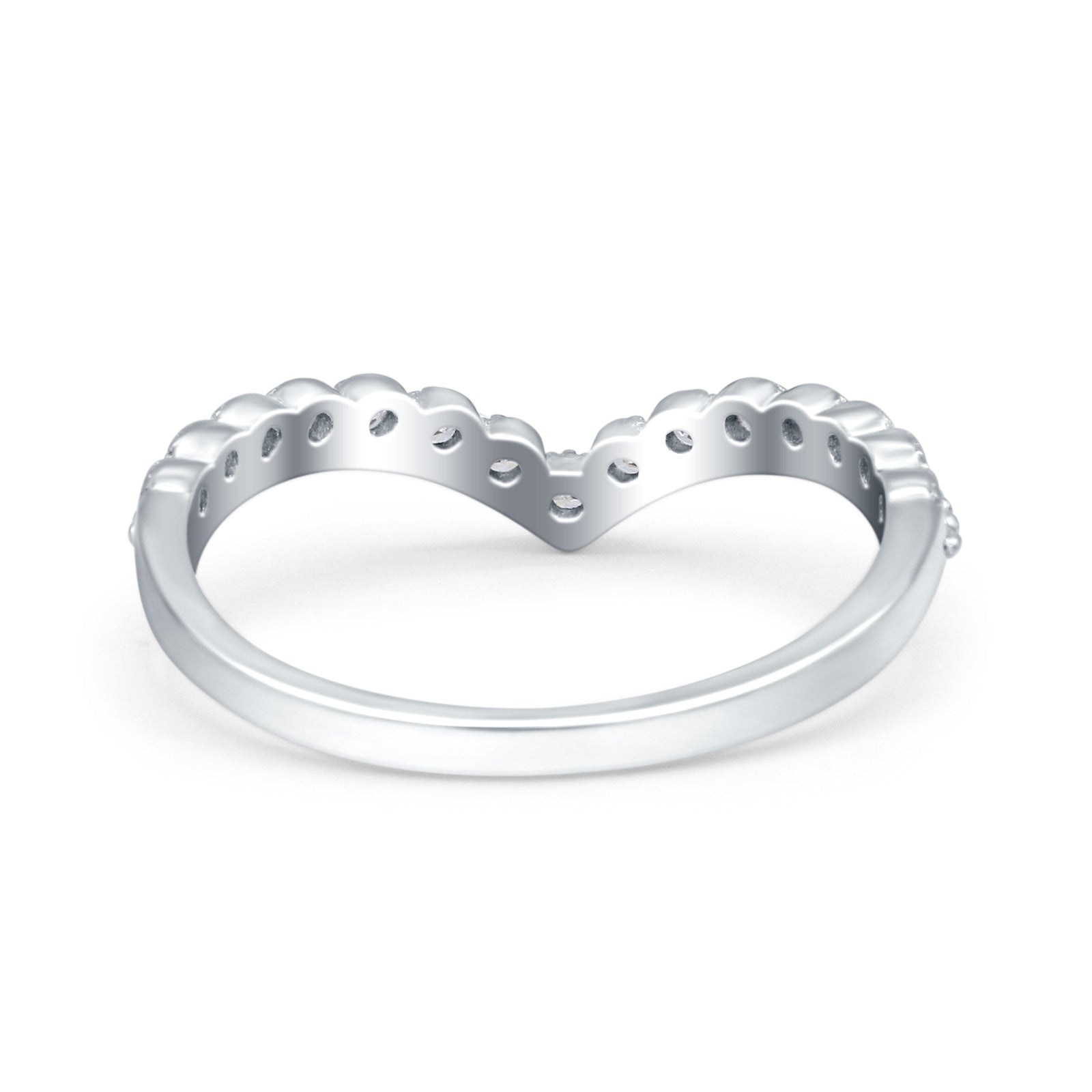 V Shape Wedding Engagement Anniversary Ring Band Round Simulated Cubic Zirconia 925 Sterling Silver