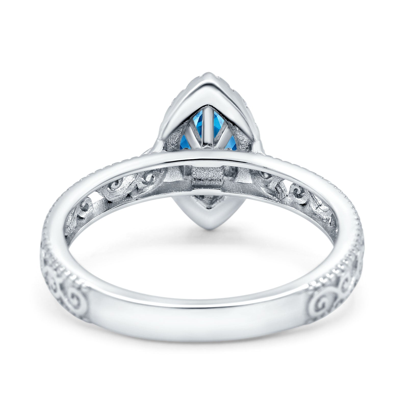 Halo Art Deco Bridal Wedding Engagement Ring Marquise Simulated Cubic Zirconia 925 Sterling Silver