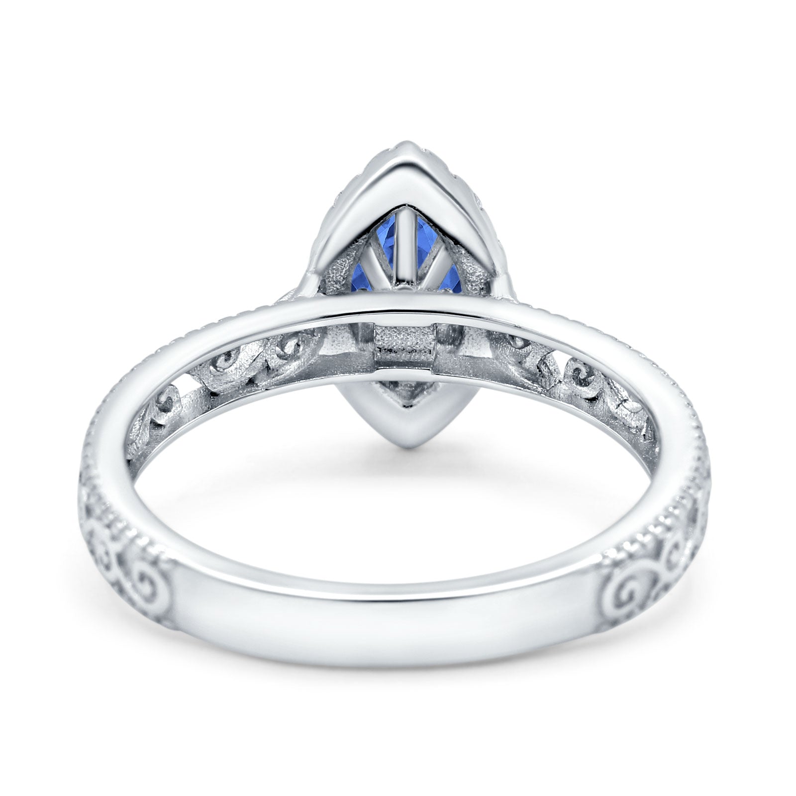 Halo Art Deco Bridal Wedding Engagement Ring Marquise Simulated Cubic Zirconia 925 Sterling Silver