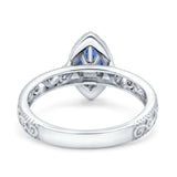 Halo Art Deco Bridal Wedding Engagement Ring Marquise Simulated Cubic Zirconia 925 Sterling Silver