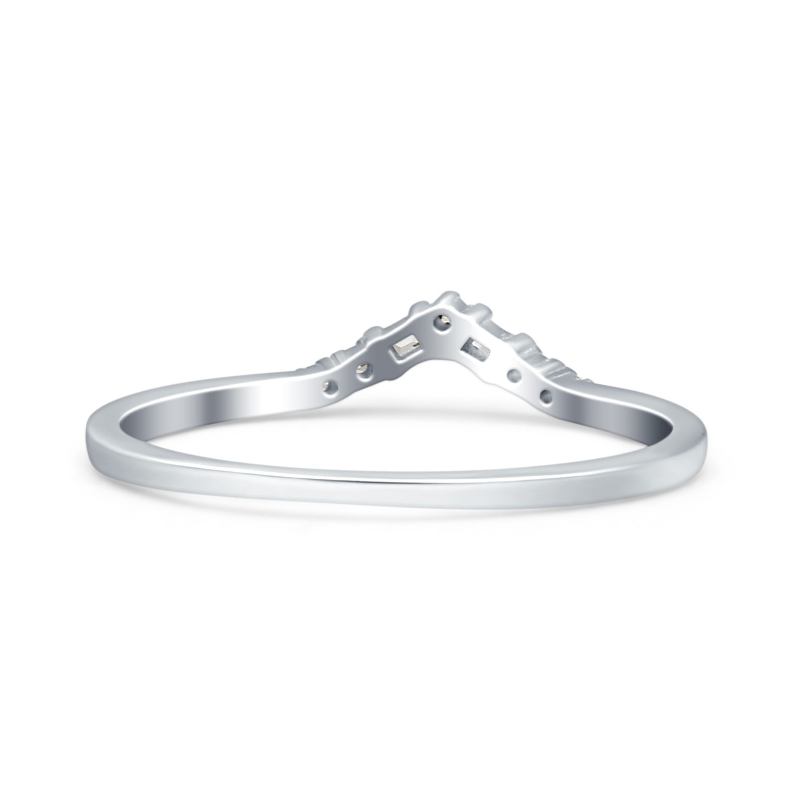 V Curve Baguette Band Eternity Ring Wedding Round Simulated Cubic Zirconia 925 Sterling Silver