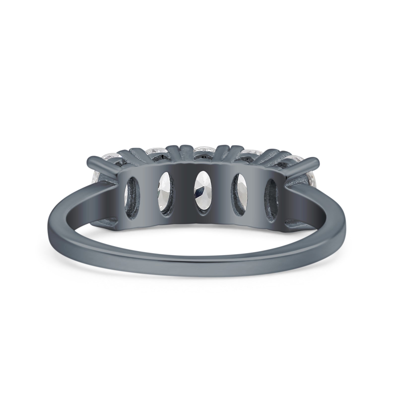 Half Eternity Ring Wedding Engagement Band Oval Simulated Cubic Zirconia 925 Sterling Silver