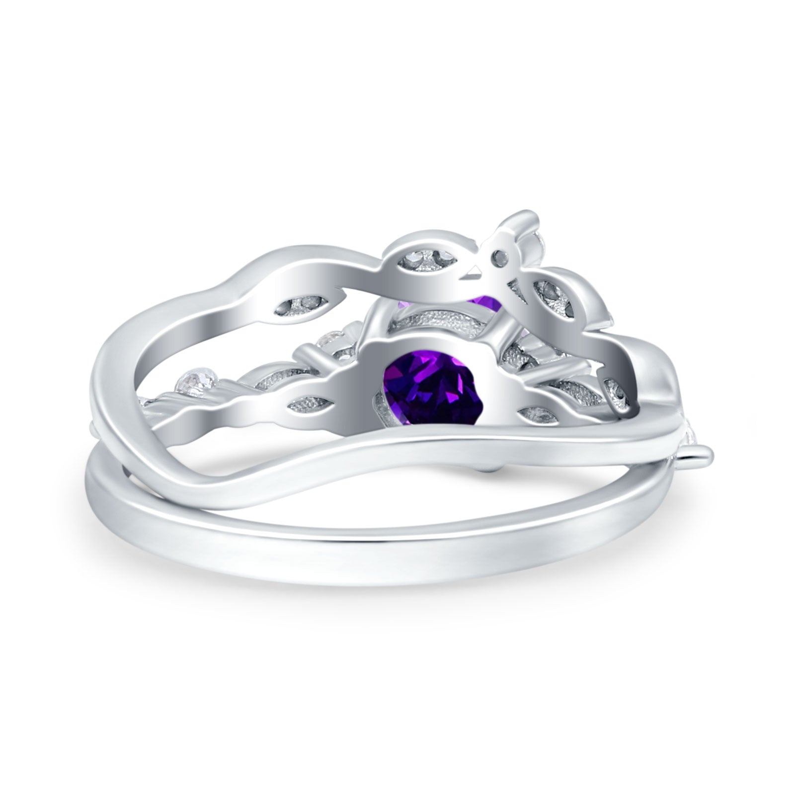 Two Piece Vintage Style Art Deco Engagement Bridal Set Ring Band Round Simulated Cubic Zirconia 925 Sterling Silver