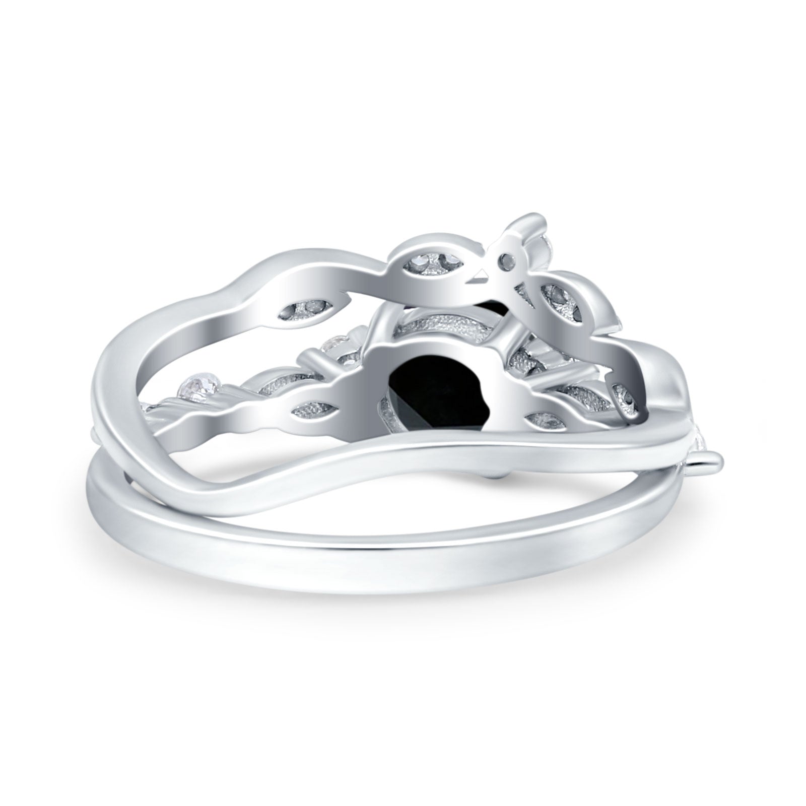 Two Piece Vintage Style Art Deco Engagement Bridal Set Ring Band Round Simulated Cubic Zirconia 925 Sterling Silver