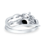 Two Piece Vintage Style Art Deco Engagement Bridal Set Ring Band Round Simulated Cubic Zirconia 925 Sterling Silver