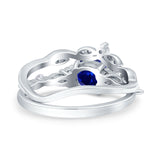 Two Piece Vintage Style Art Deco Engagement Bridal Set Ring Band Round Simulated Cubic Zirconia 925 Sterling Silver