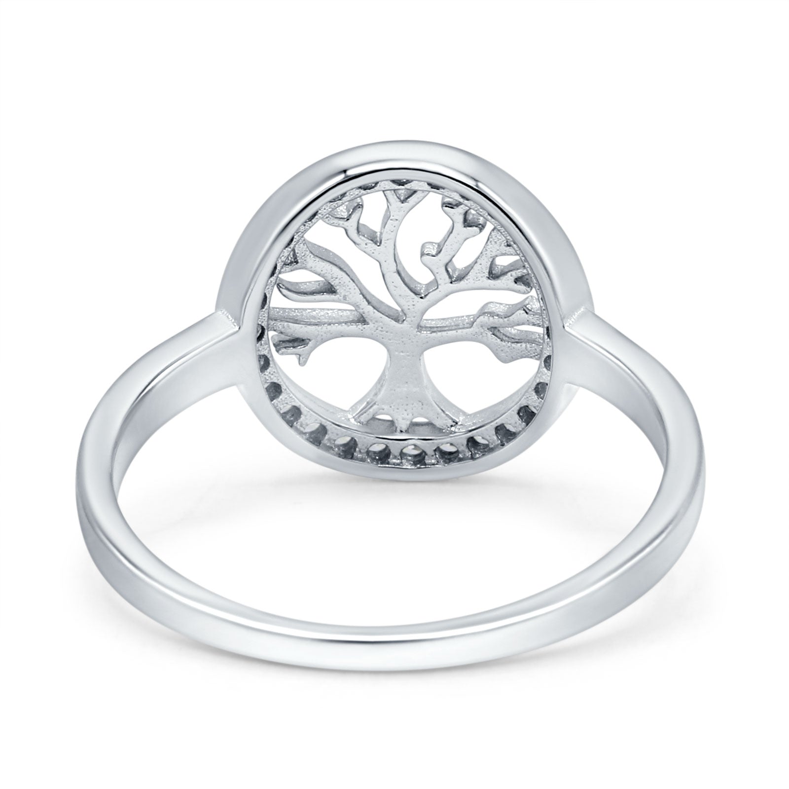 Tree of Life Wedding Ring Halo Round Pave Simulated Cubic Zirconia 925 Sterling Silver