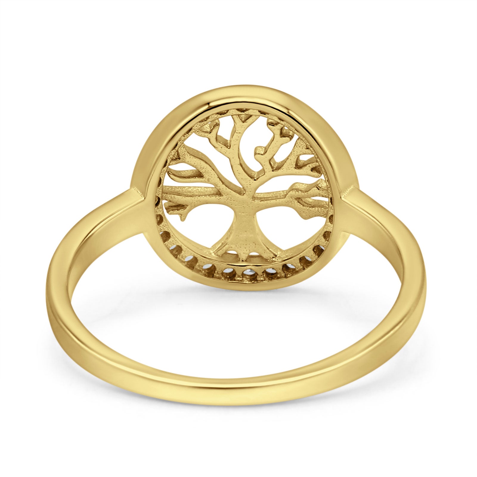 Tree of Life Wedding Ring Halo Round Pave Simulated Cubic Zirconia 925 Sterling Silver