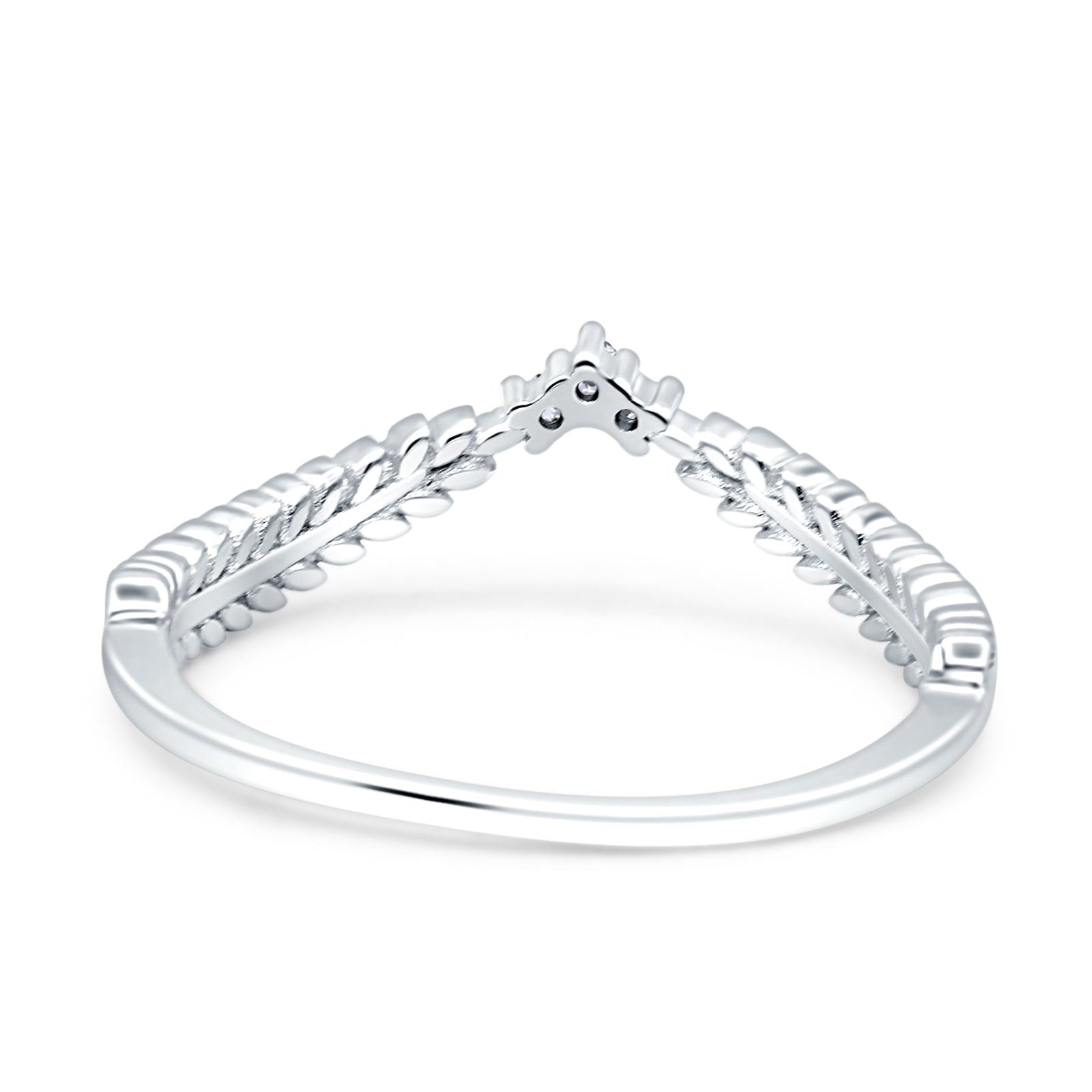 Curve Shape Leaf Design Wedding Engagement Ring Round Simulated Cubic Zirconia 925 Sterling Silver