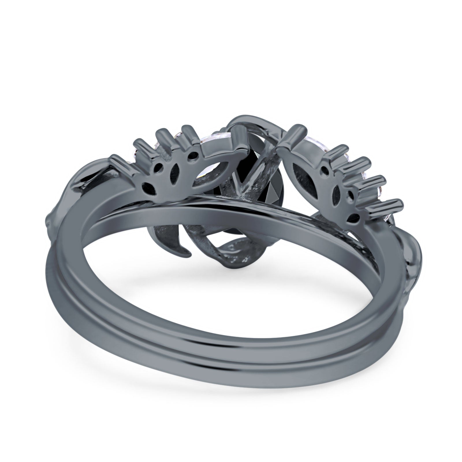 Art Deco Teardrop Pear Leaf Design Wedding Two Piece Ring Simulated Cubic Zirconia Stones 925 Sterling Silver