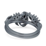 Art Deco Teardrop Pear Leaf Design Wedding Two Piece Ring Simulated Cubic Zirconia Stones 925 Sterling Silver