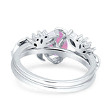 Art Deco Teardrop Pear Leaf Design Wedding Two Piece Ring Simulated Cubic Zirconia Stones 925 Sterling Silver