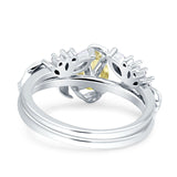 Art Deco Teardrop Pear Leaf Design Wedding Two Piece Ring Simulated Cubic Zirconia Stones 925 Sterling Silver