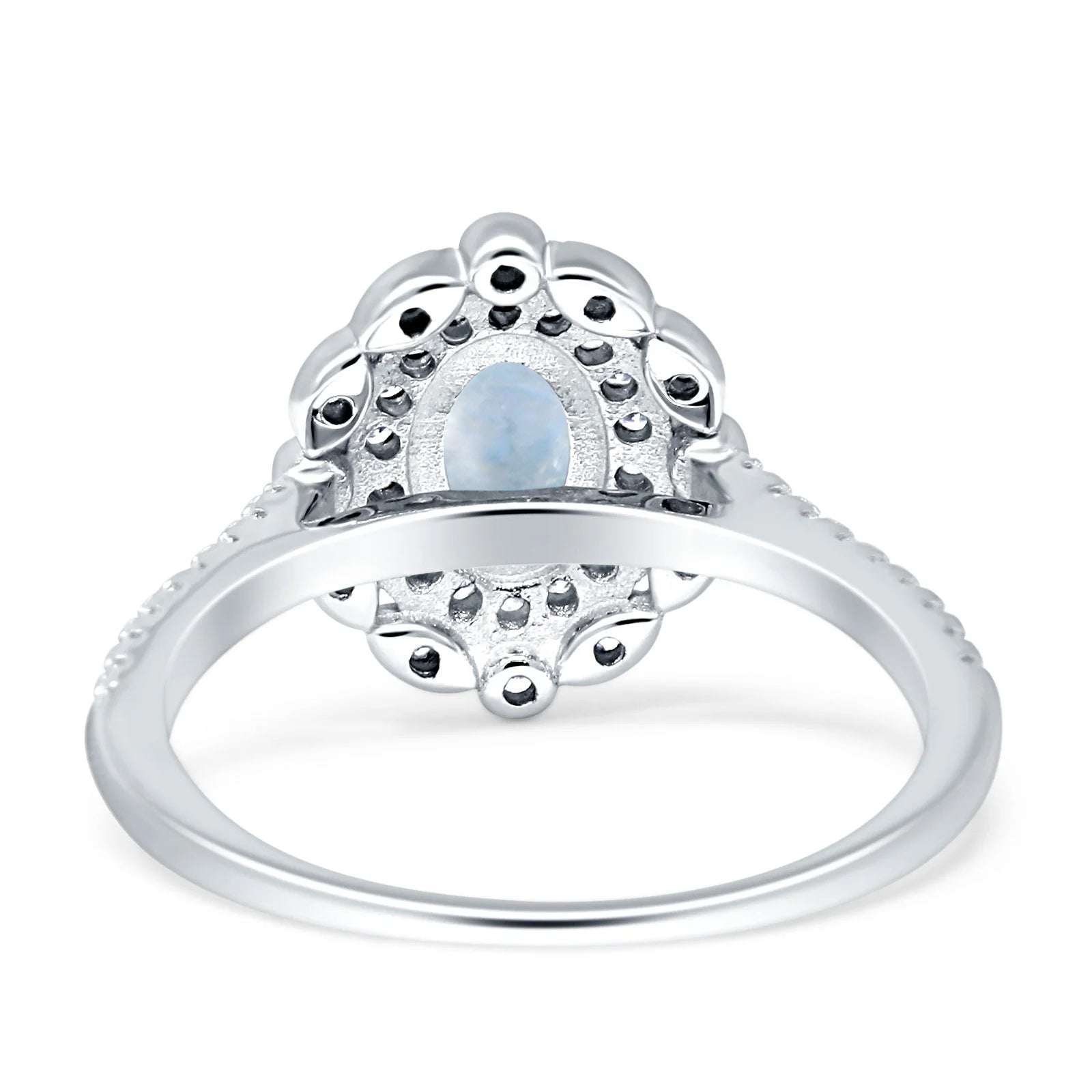 Vintage Style Oval Natural Moonstone Halo Engagement Ring