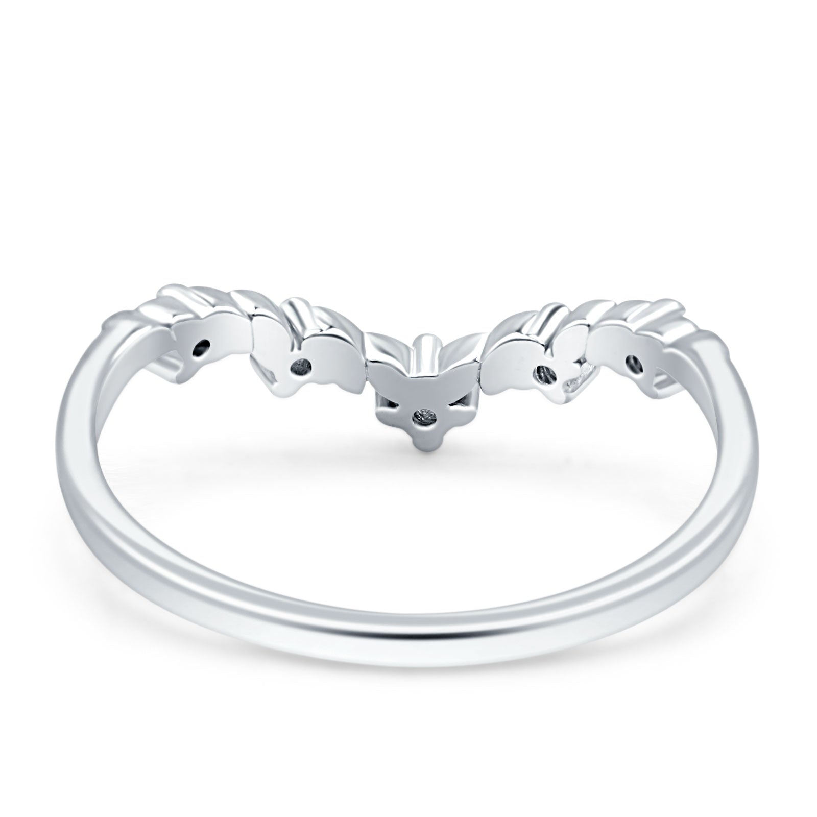 V-Shaped Contour Chevron Wedding Band Ring Cubic Zirconia 925 Sterling Silver