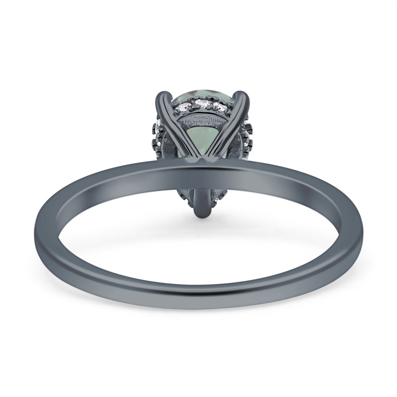 Teardrop Pear Hidden Halo Natural Green Amethyst Prasiolite Engagement Ring