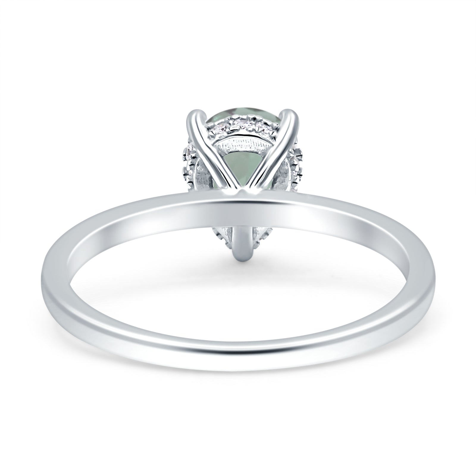 Teardrop Pear Hidden Halo Natural Green Amethyst Prasiolite Engagement Ring