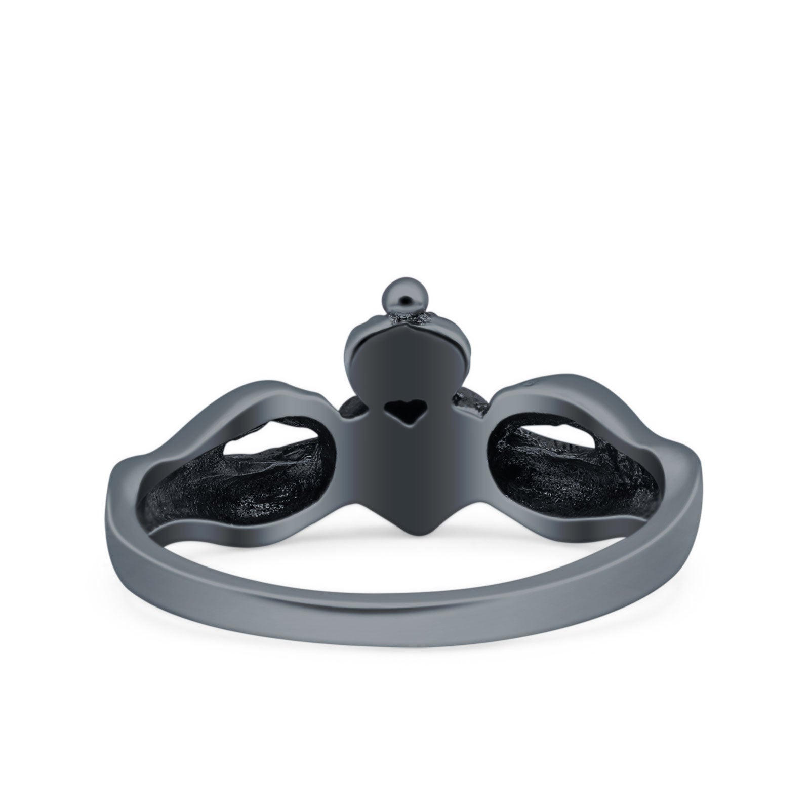 Petite Dainty Heart Lab Opal Ring Solid Oxidized 925 Sterling Silver