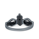 Petite Dainty Heart Lab Opal Ring Solid Oxidized 925 Sterling Silver