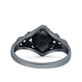 Vintage Style Marquise Lab Opal Ring Solid Oxidized 925 Sterling Silver