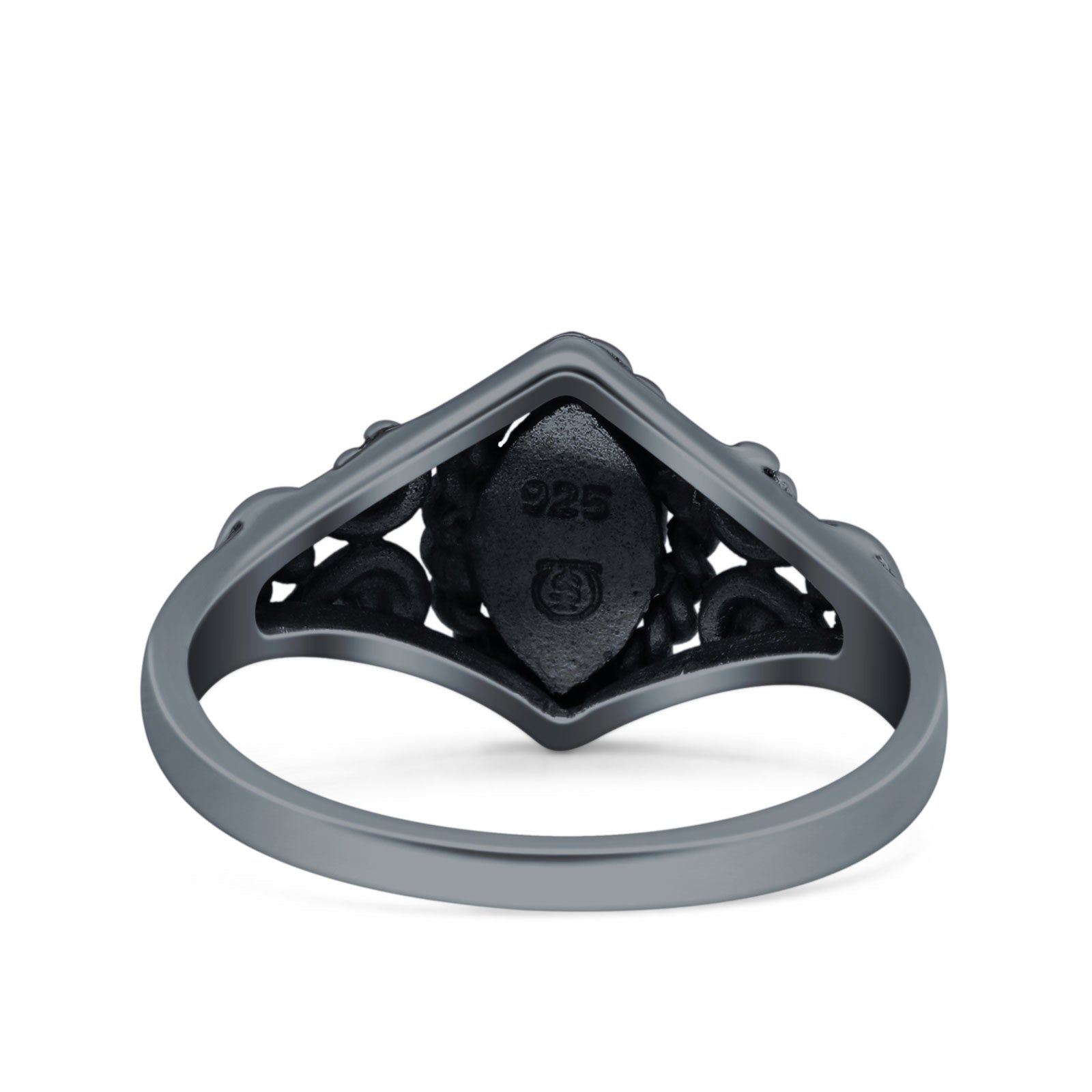 Vintage Style Marquise Lab Opal Ring Solid Oxidized 925 Sterling Silver