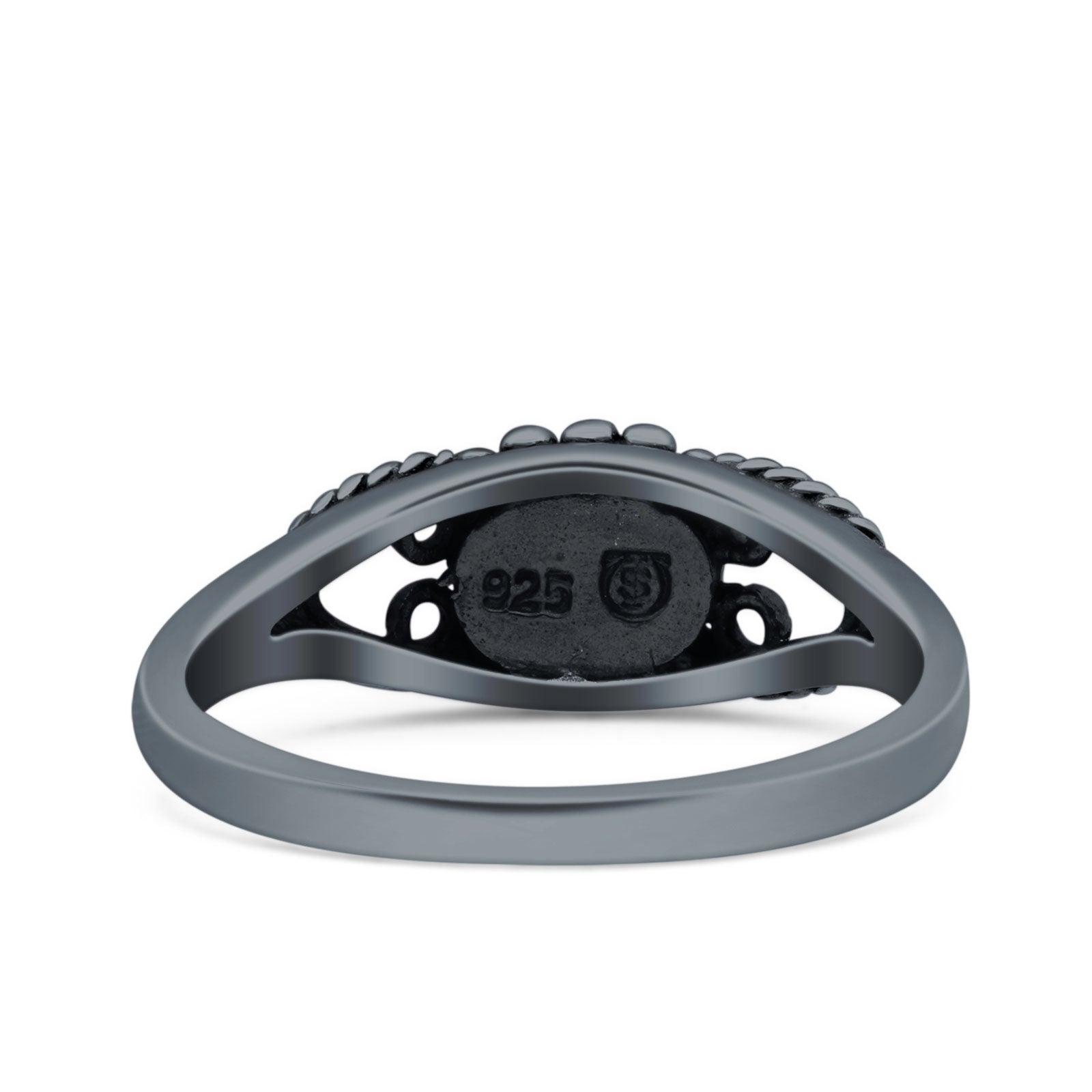 Vintage Style Oval Lab Opal Ring Solid Oxidized 925 Sterling Silver