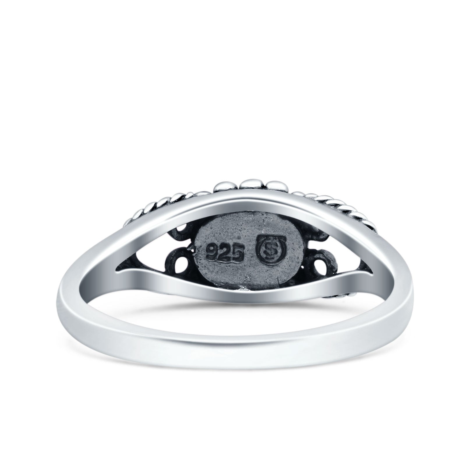 Vintage Style Oval Lab Opal Ring Solid Oxidized 925 Sterling Silver