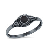 Vintage Style Round Lab Opal Ring Solid Oxidized 925 Sterling Silver