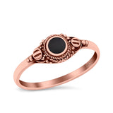 Vintage Style Round Lab Opal Ring Solid Oxidized 925 Sterling Silver