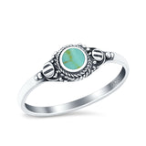 Vintage Style Round Lab Opal Ring Solid Oxidized 925 Sterling Silver