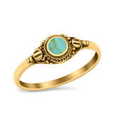 Vintage Style Round Lab Opal Ring Solid Oxidized 925 Sterling Silver