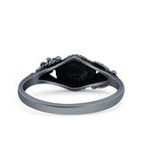 Vintage Style Round Lab Opal Ring Solid Oxidized 925 Sterling Silver