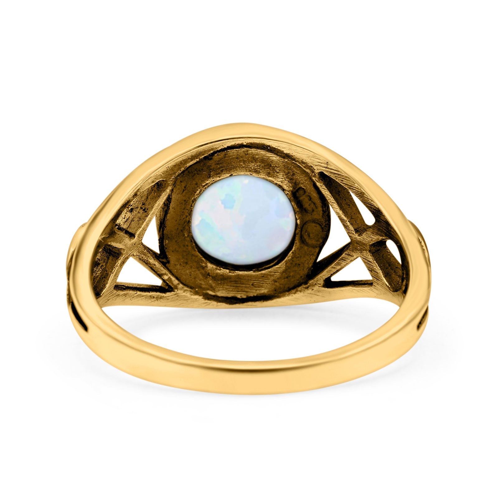 Infinity Shank Lab Opal Ring Solid Round Oxidized 925 Sterling Silver