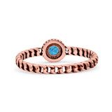 Chain Round Petite Dainty Lab Opal Ring Solid Oxidized 925 Sterling Silver