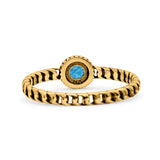 Chain Round Petite Dainty Lab Opal Ring Solid Oxidized 925 Sterling Silver