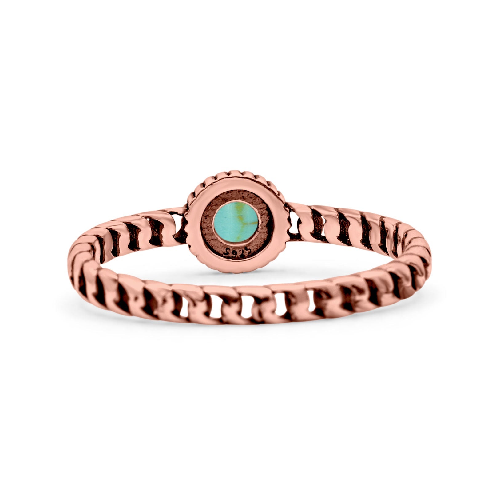 Chain Round Petite Dainty Lab Opal Ring Solid Oxidized 925 Sterling Silver