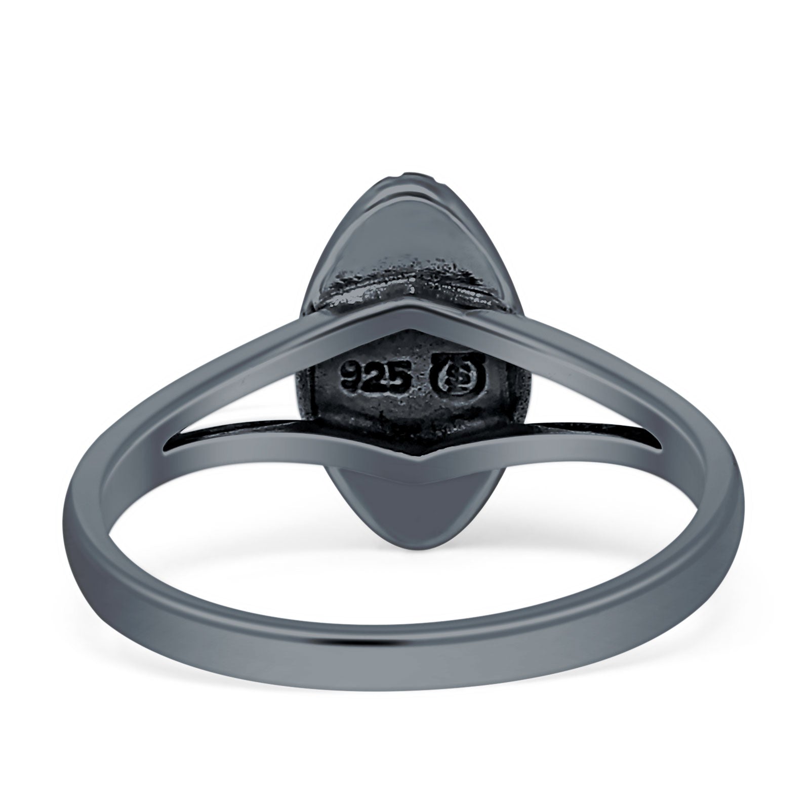 Marquise Twisted Rope Oxidized Split Shank Created Blue & White Opal Thumb Ring 925 Sterling Silver