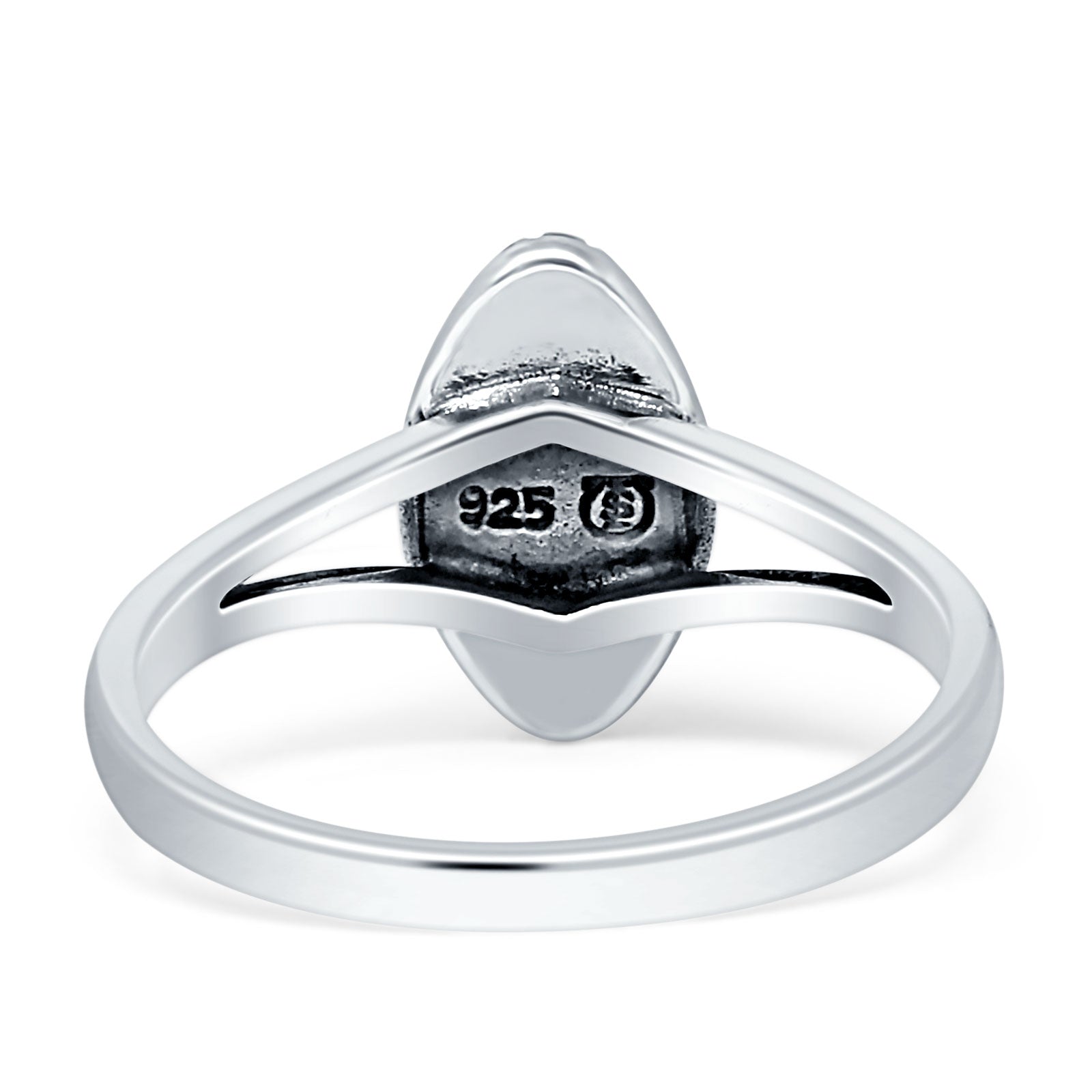 Marquise Twisted Rope Oxidized Split Shank Created Blue & White Opal Thumb Ring 925 Sterling Silver