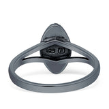 Marquise Twisted Rope Oxidized Split Shank Created Blue & White Opal Thumb Ring 925 Sterling Silver