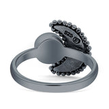 Crescent Moon Ring Opal Oxidized 925 Sterling Silver