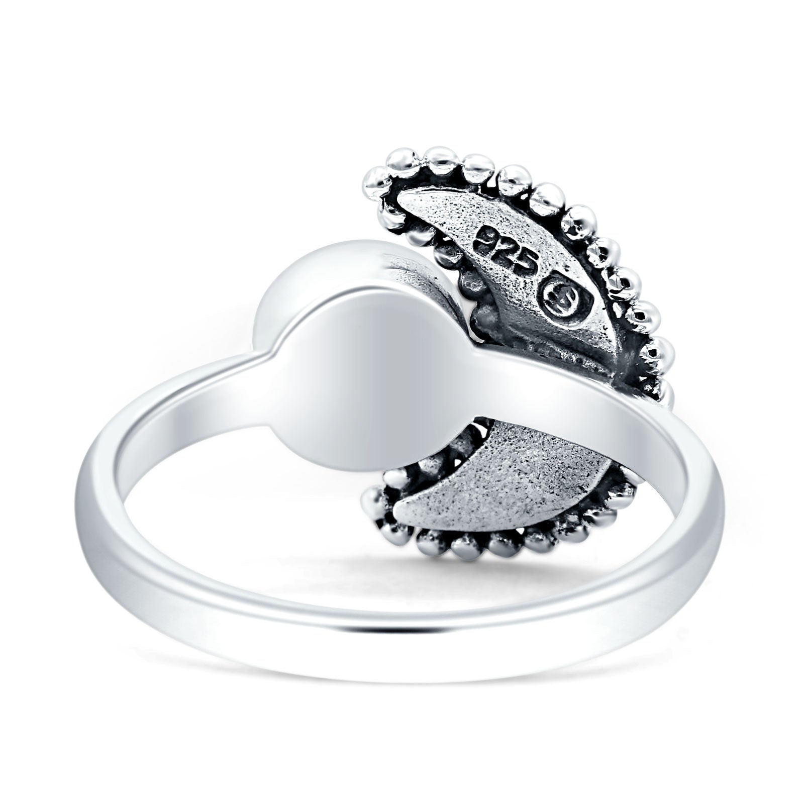 Crescent Moon Ring Opal Oxidized 925 Sterling Silver