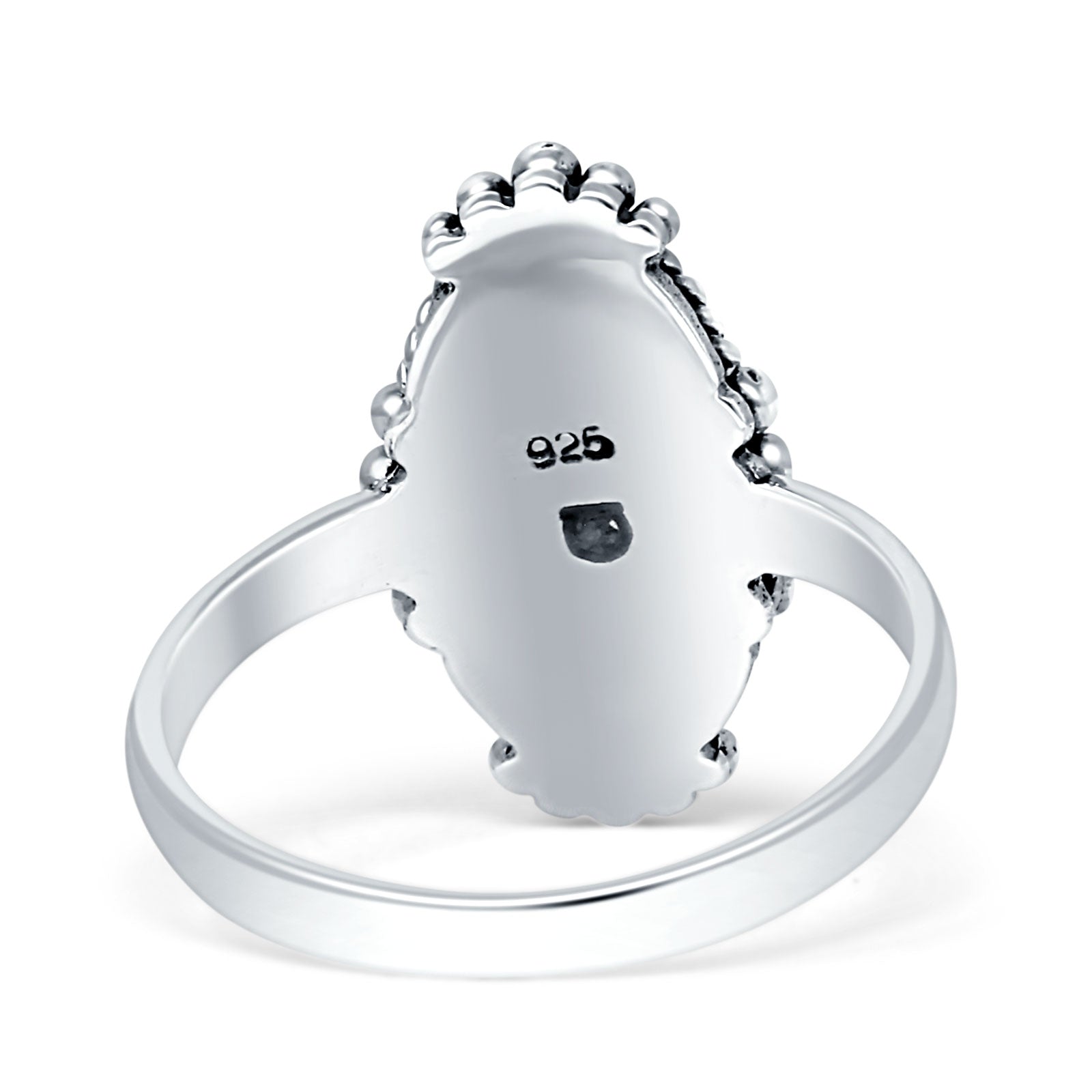 Oval Shaped Beaded Twisted Rope Oxidized Created Opal Thumb Ring 925 Sterling Silver