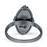 Oval Oxidized Created White & Blue Opal Thumb Ring 925 Sterling Silver