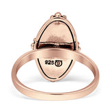 Oval Oxidized Created White & Blue Opal Thumb Ring 925 Sterling Silver