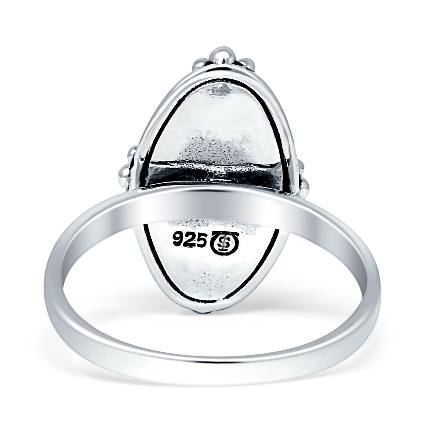 Oval Oxidized Created White & Blue Opal Thumb Ring 925 Sterling Silver