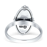 Oval Oxidized Created White & Blue Opal Thumb Ring 925 Sterling Silver